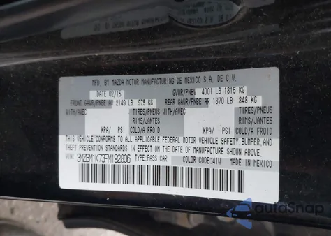 2015 Mazda 3 I Sport from USA, damaged, VIN 3MZBM1K73FM192806